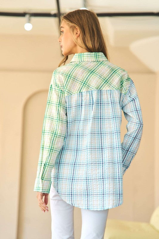 Green/Blue Plaid Blouse