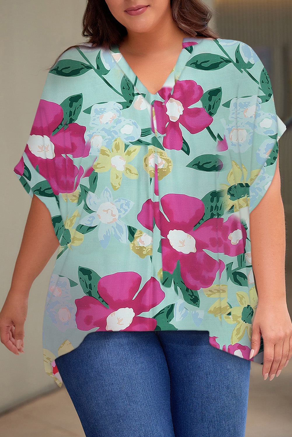 Green Floral Blouse Curvy
