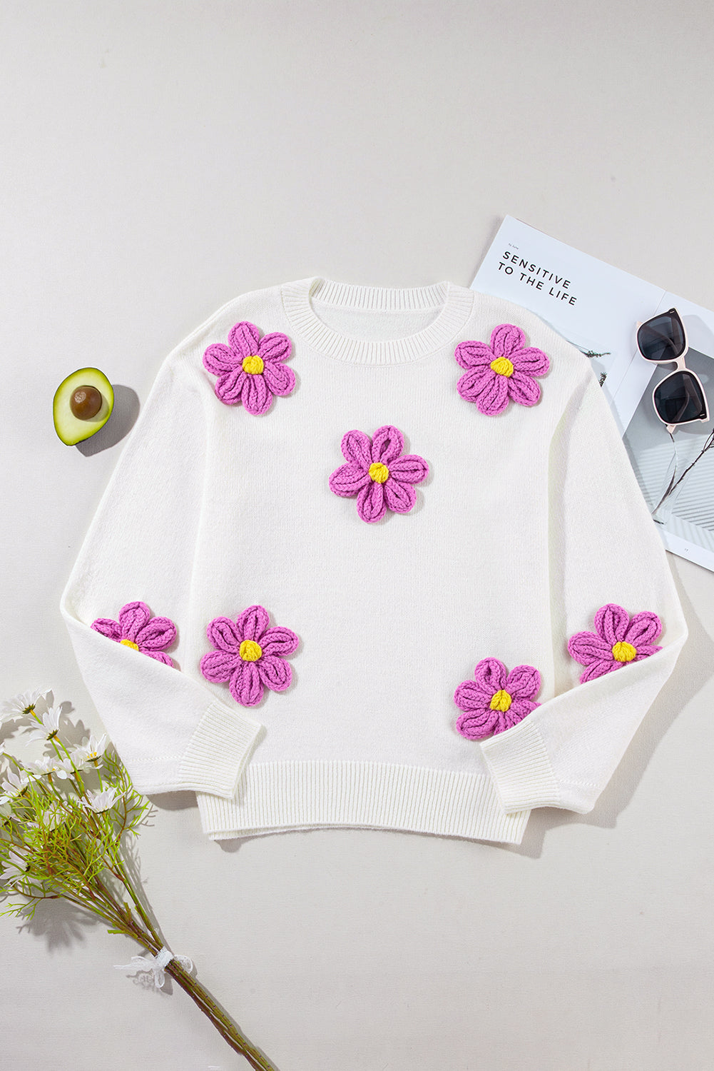 White Floral Sweater