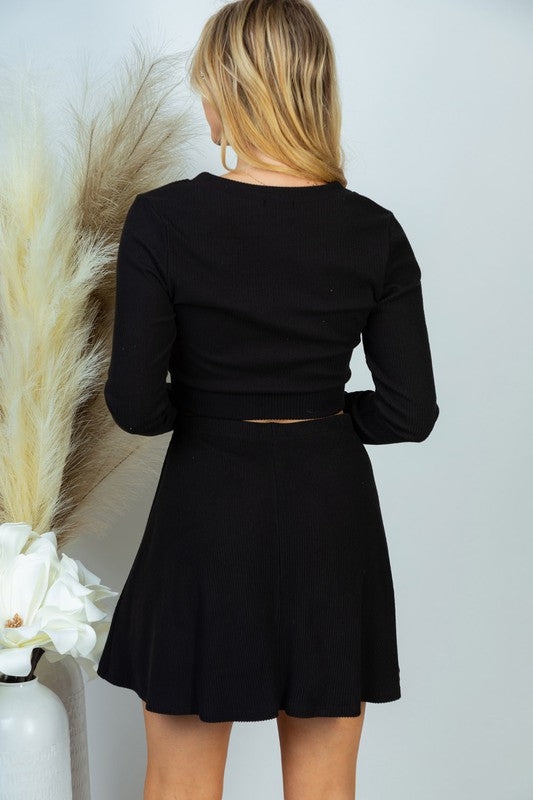 Black Long Sleeve Top & Skirt SET