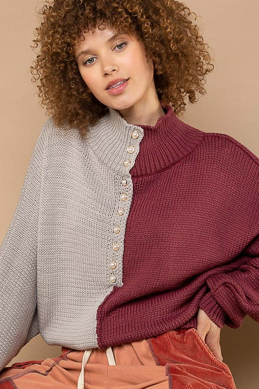 Burgundy/Grey Sweater