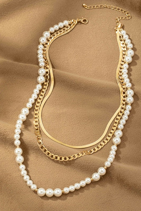 Pearl Three Chain Necklace