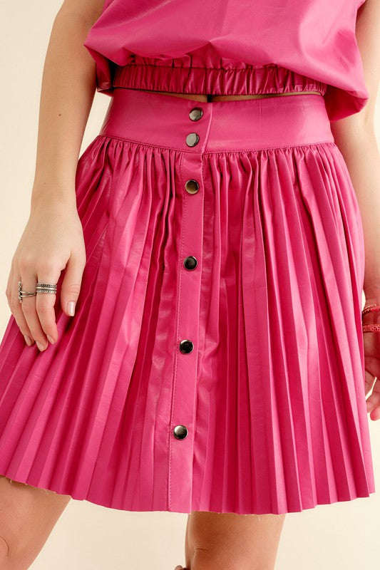 Pink Pleated Leather Skirt