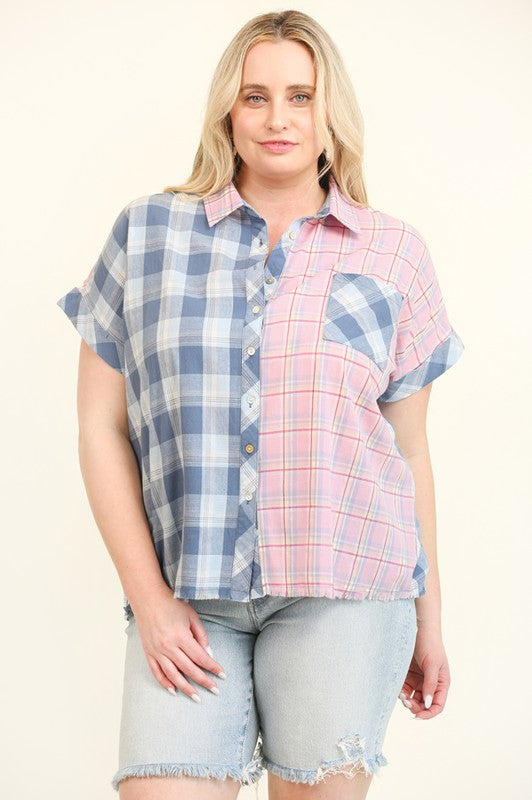 Pink/Blue Plaid Blouse