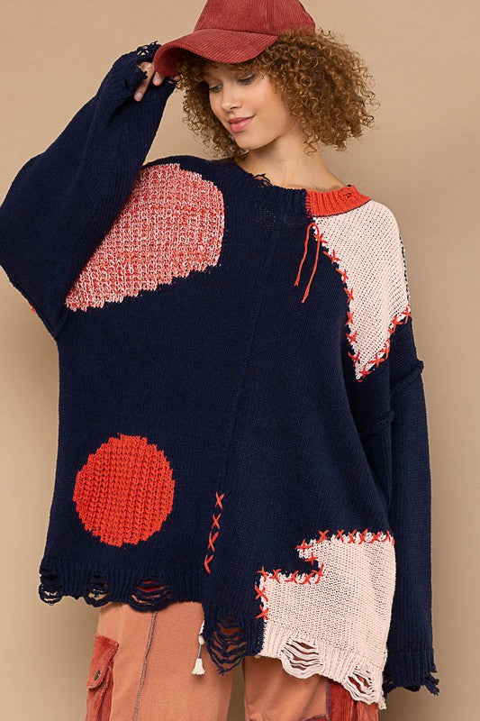 Navy Stitch Detail Sweater