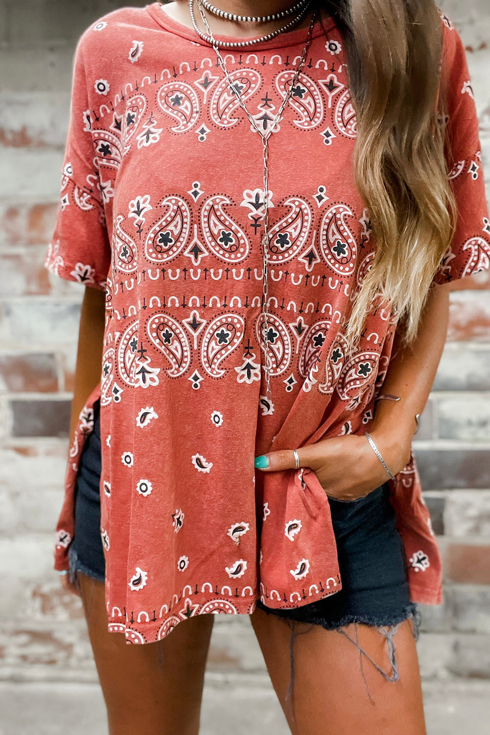 Red Paisley Tee - sale