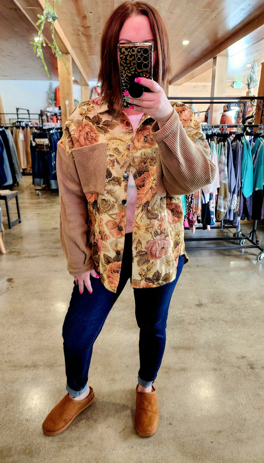 Camel Floral Shacket