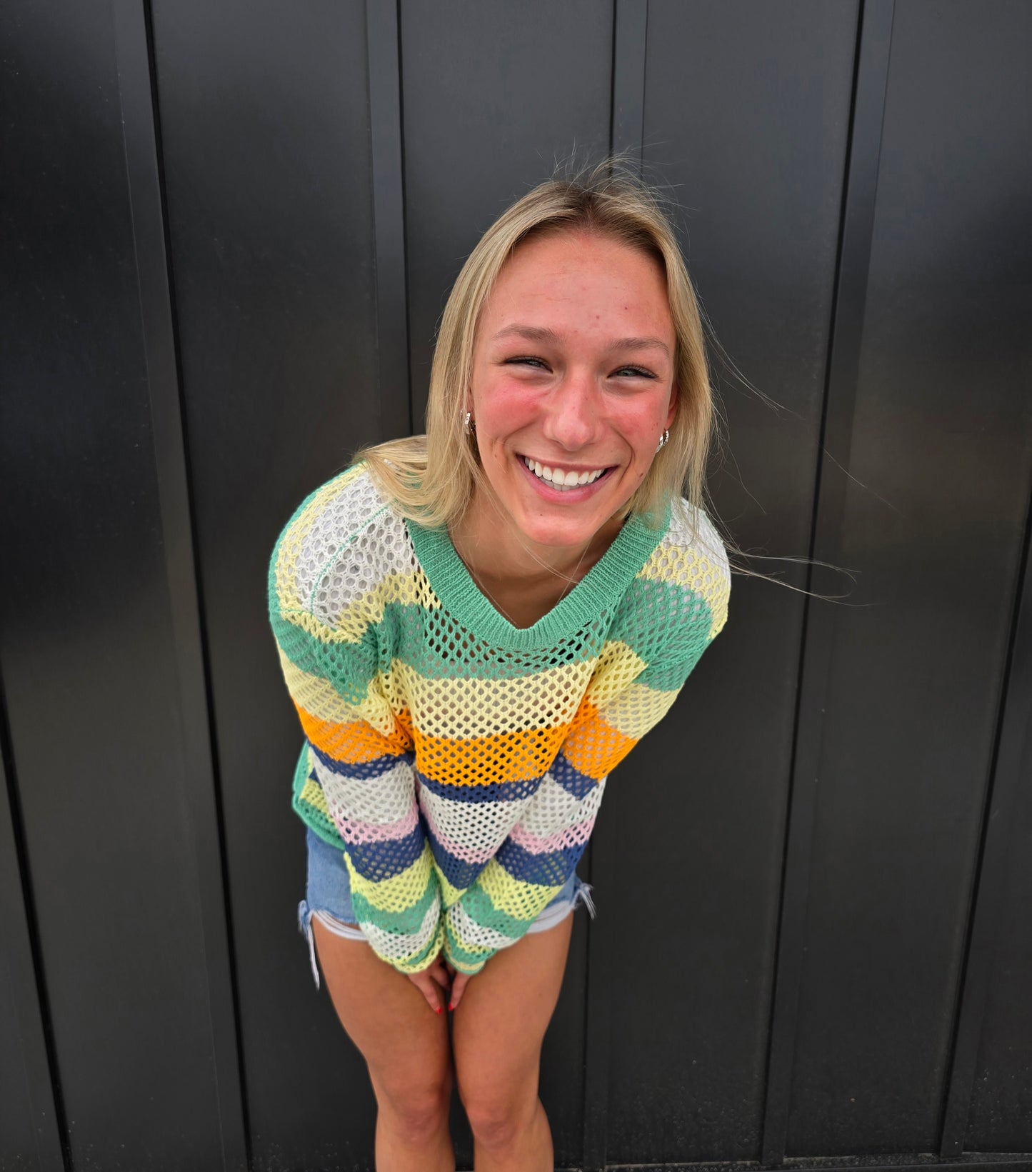 Green Stripe Crochet Sweater