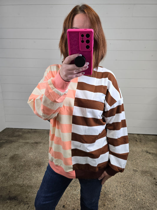 Brown/Coral Stripe Top