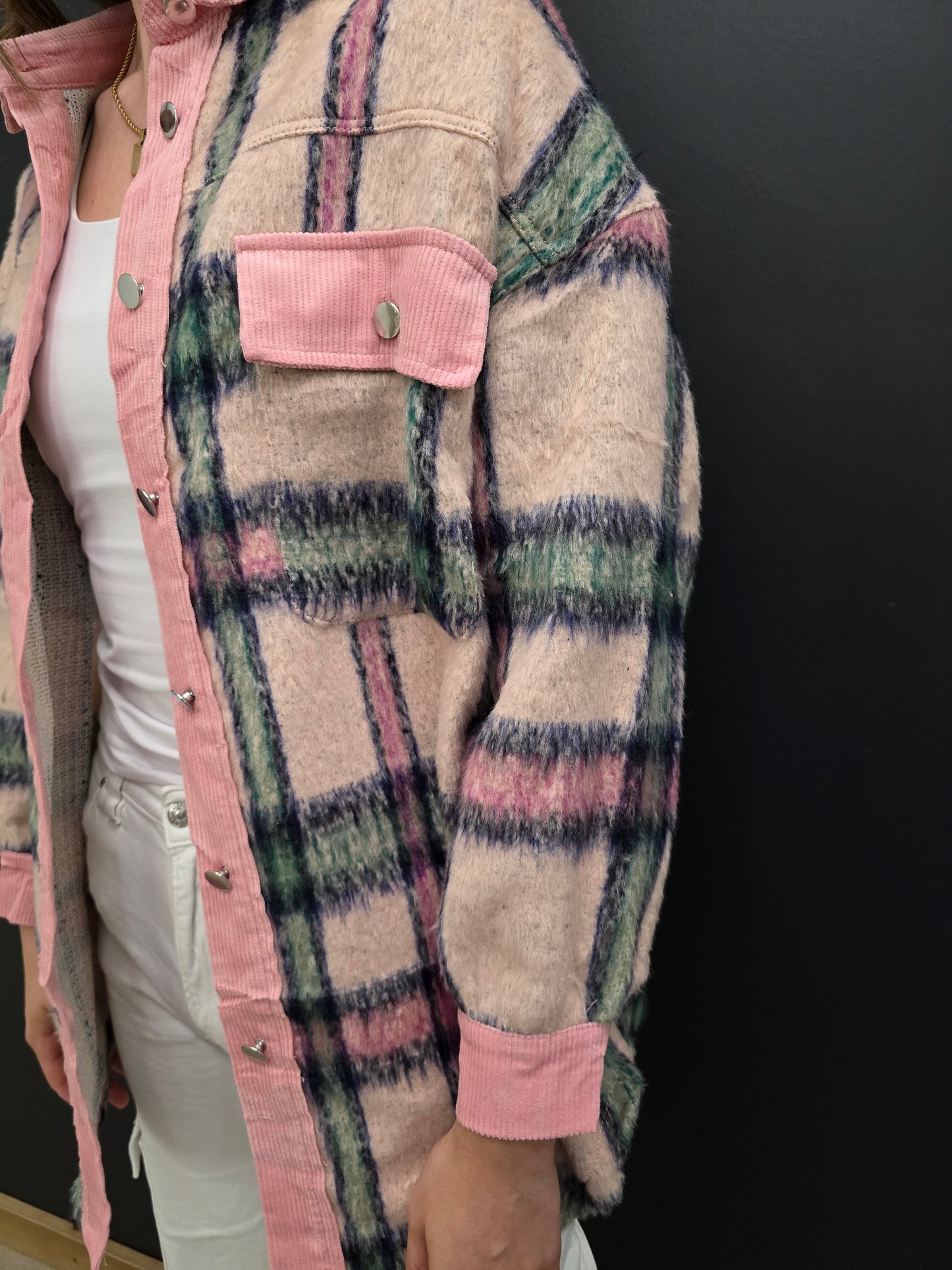 Pink Fuzzy Plaid Shacket