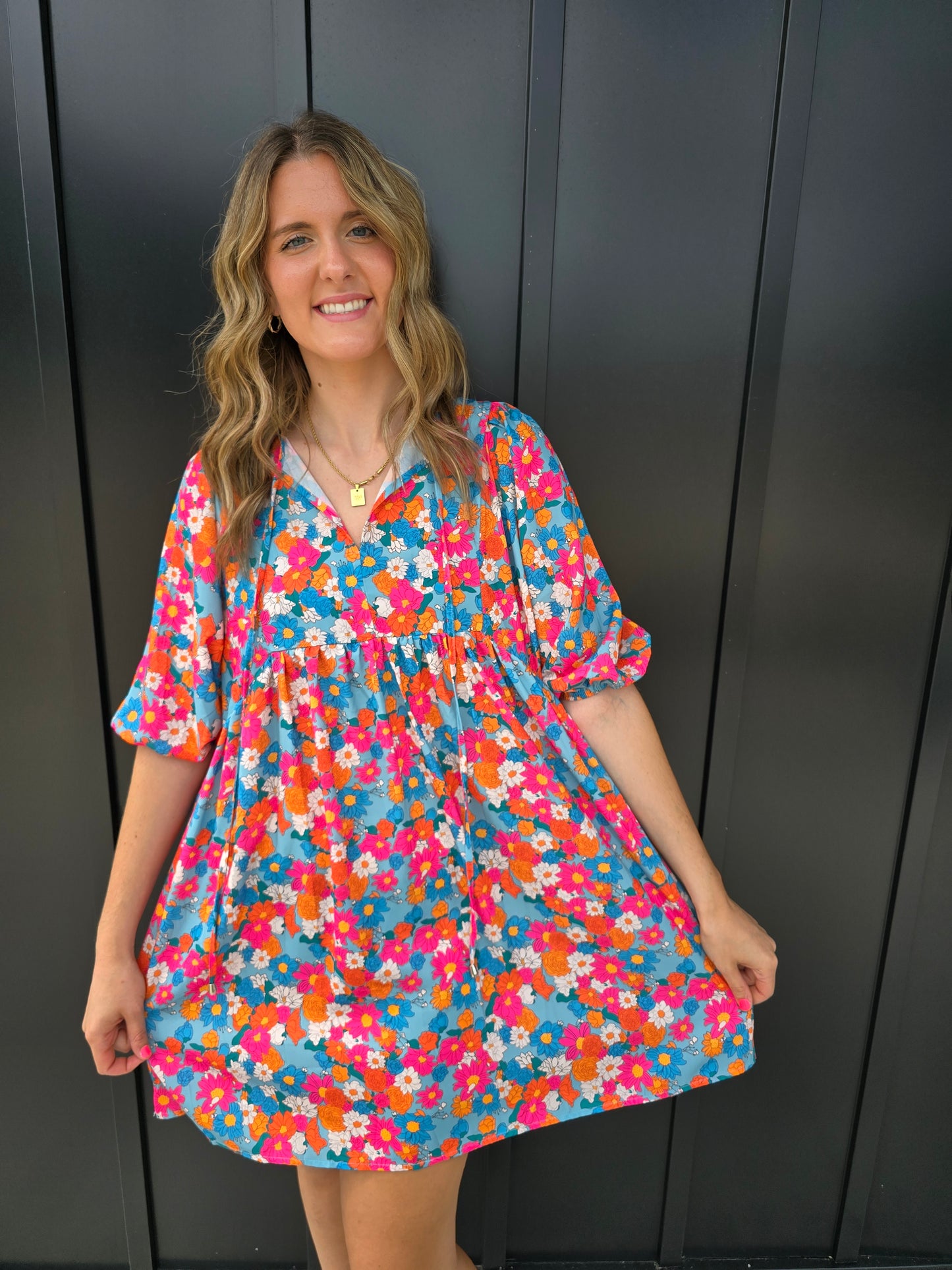 Sky Blue Floral Dress