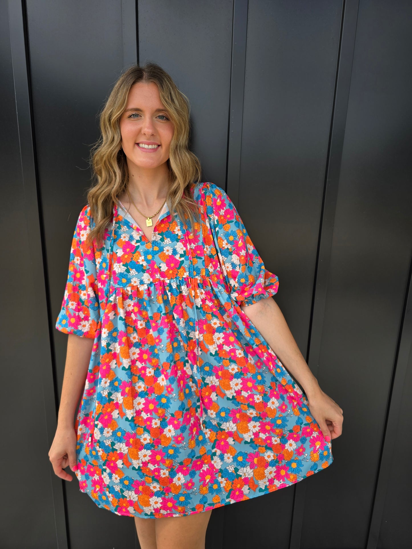 Sky Blue Floral Dress