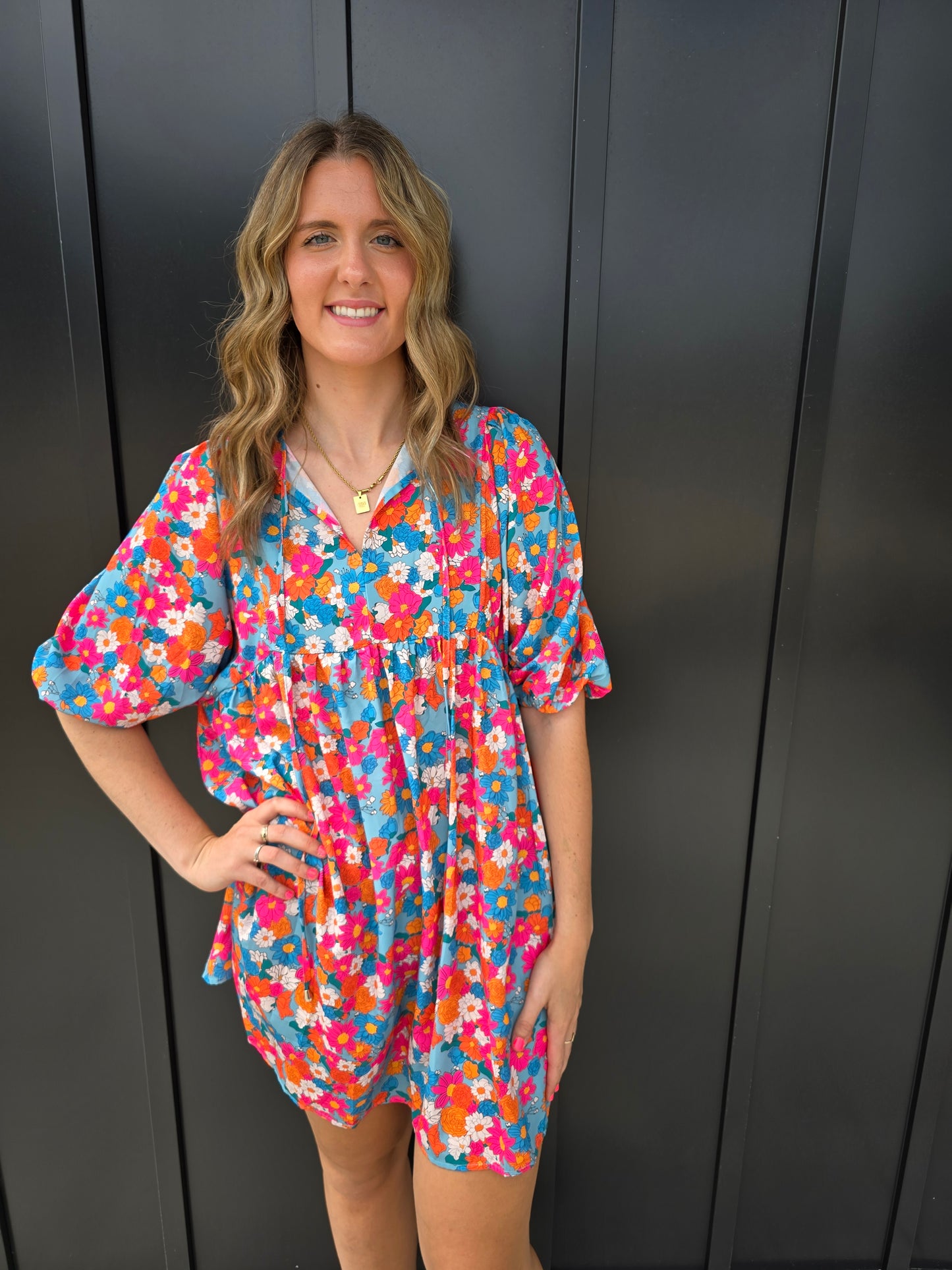 Sky Blue Floral Dress