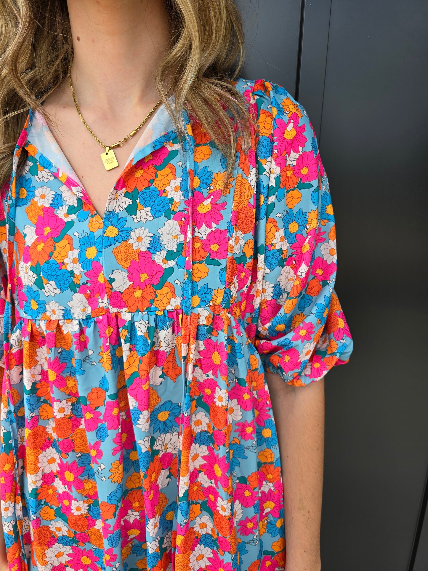 Sky Blue Floral Dress