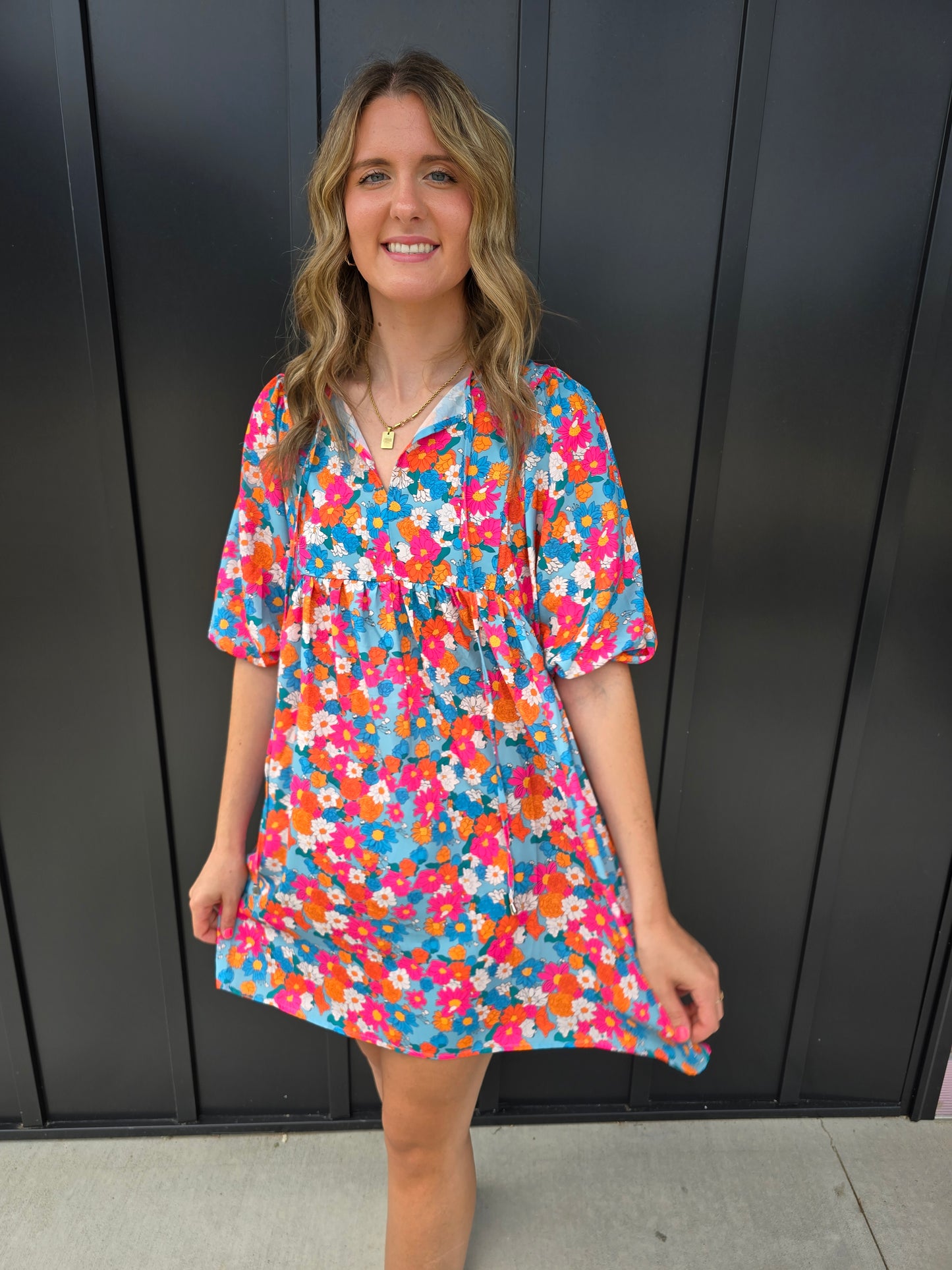 Sky Blue Floral Dress