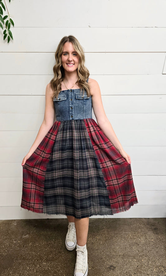 Plaid/Denim Dress