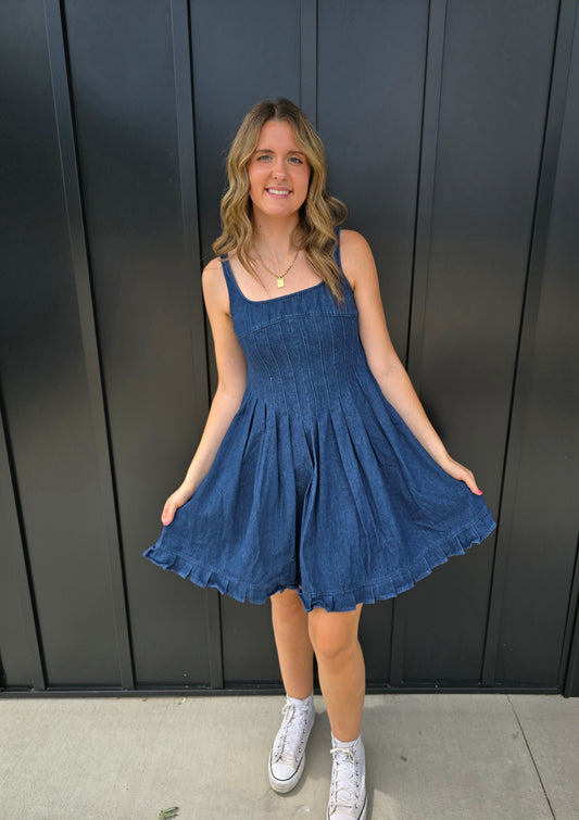 Pintuck Denim Dress