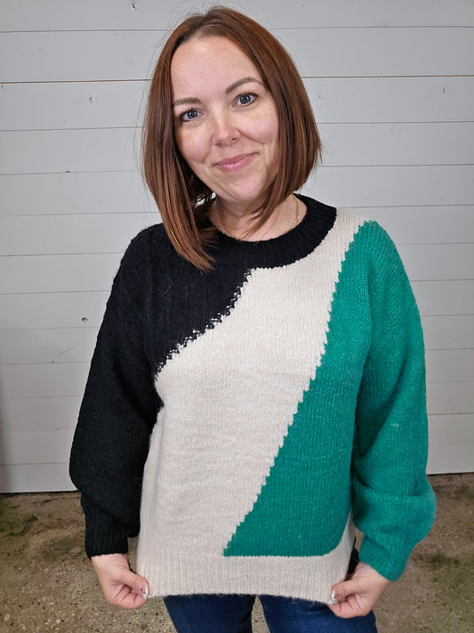 Green/Black Colorblock Sweater - sale