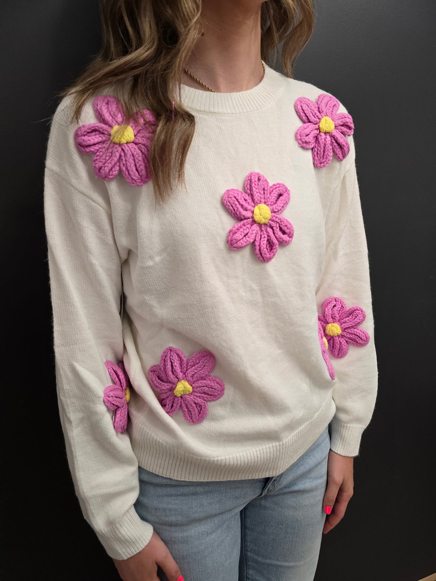 White Floral Sweater