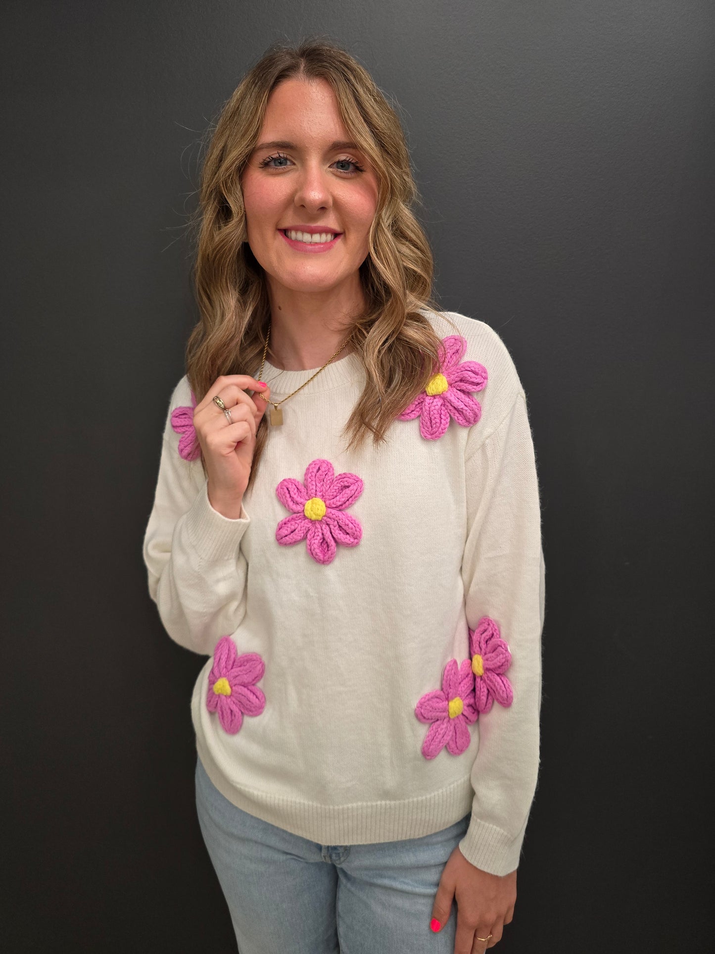 White Floral Sweater