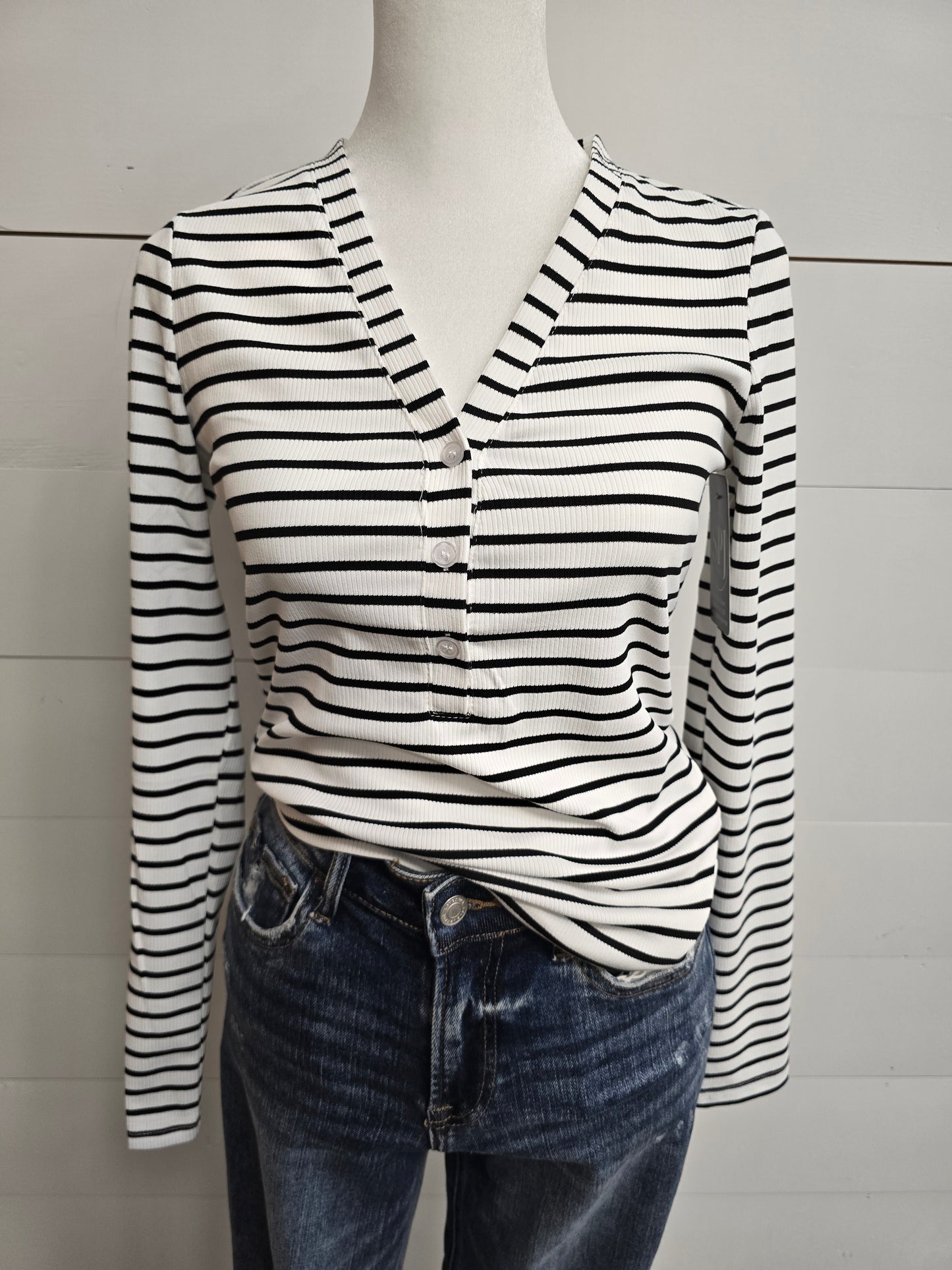 White/Blk Stripe Fitted Top