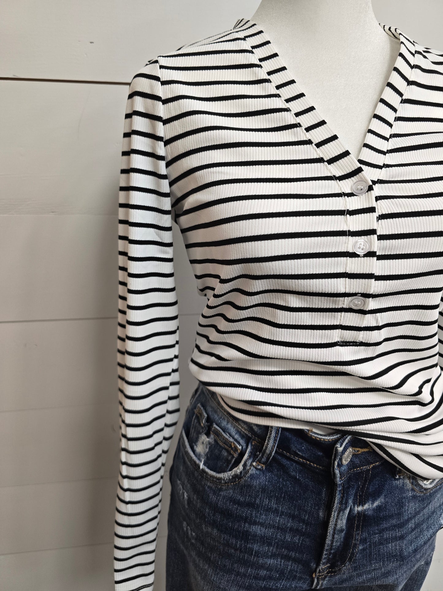 White/Blk Stripe Fitted Top