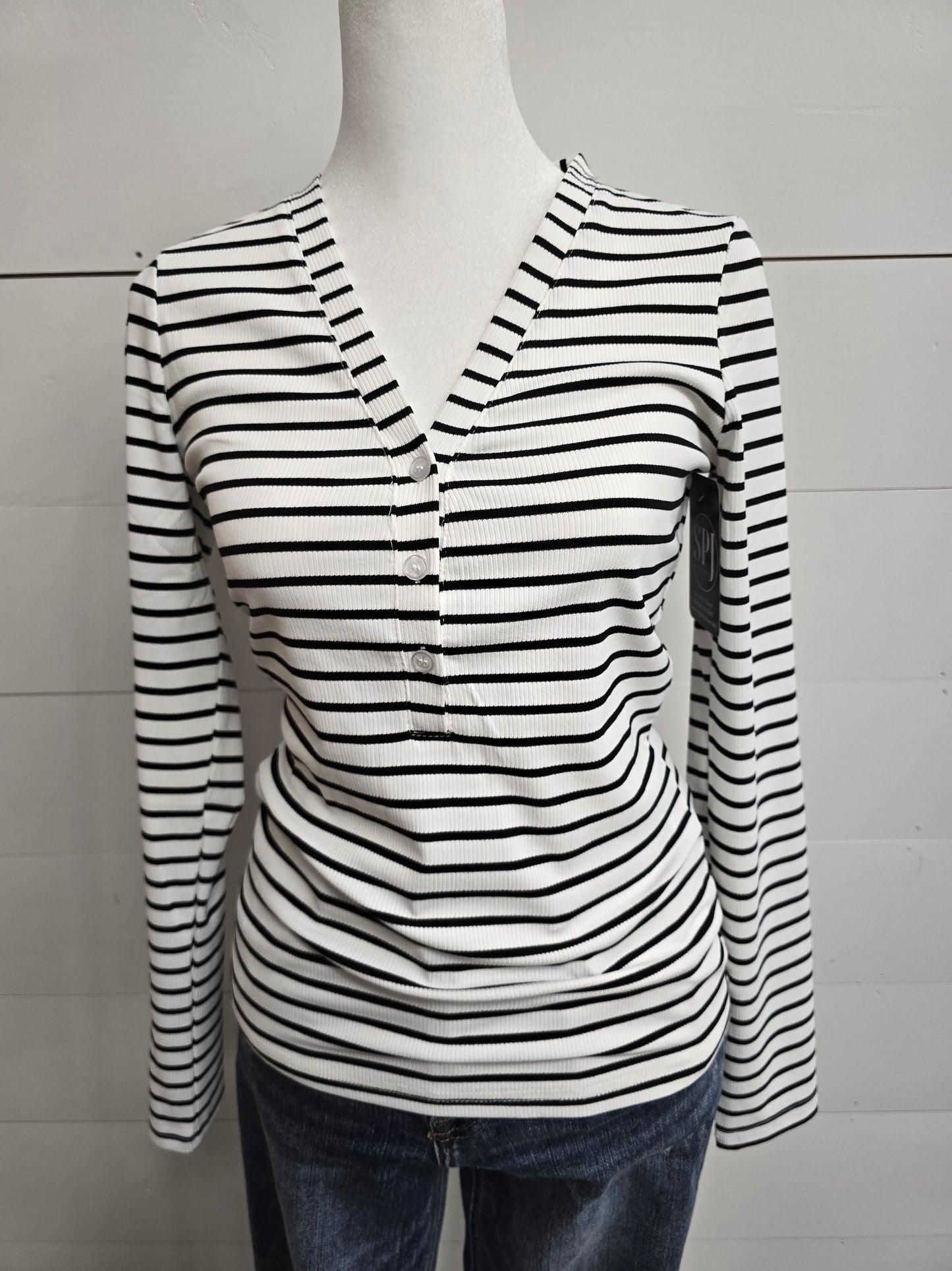 White/Blk Stripe Fitted Top