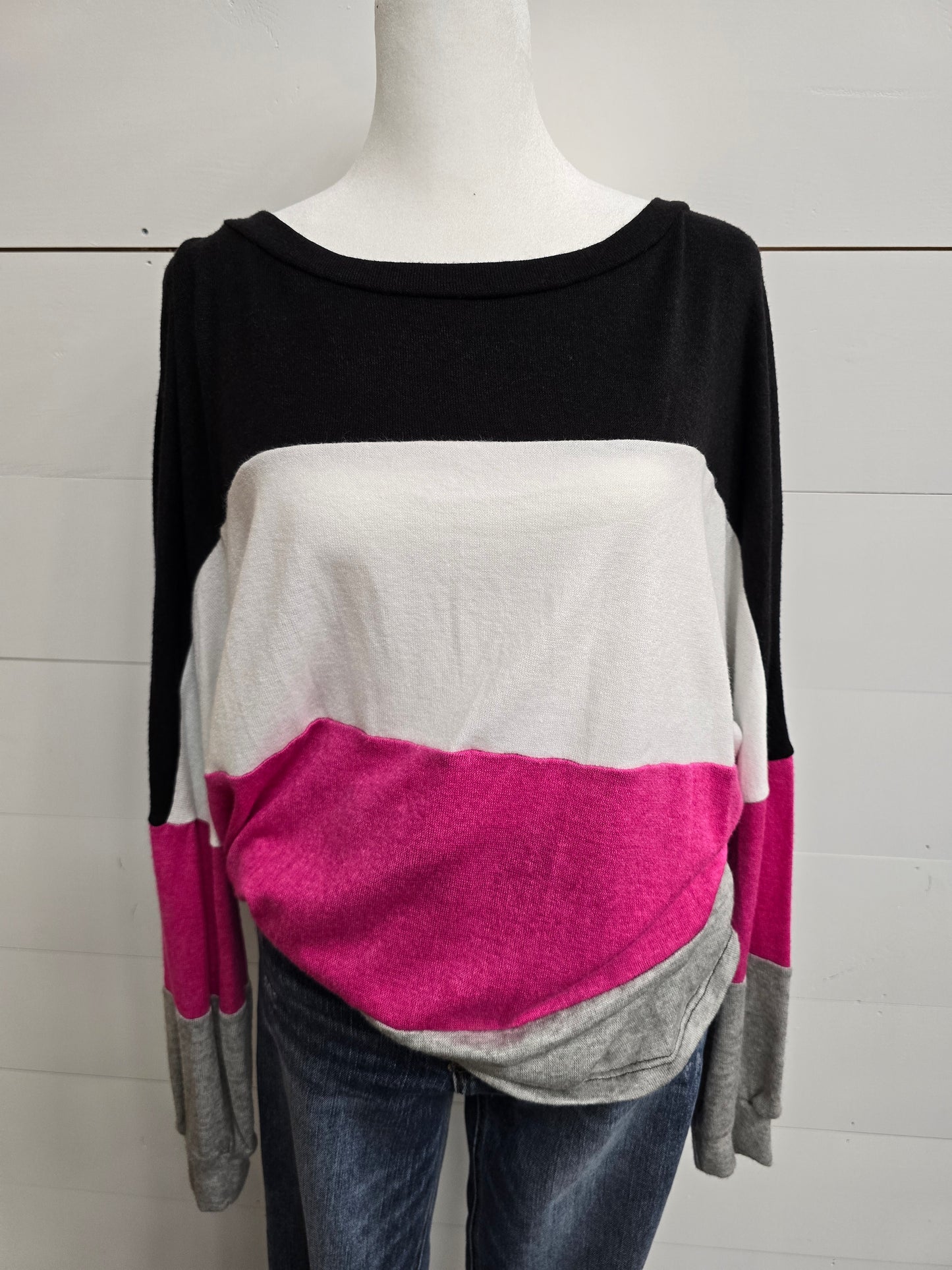 Pink Colorblock Long Sleeve Top