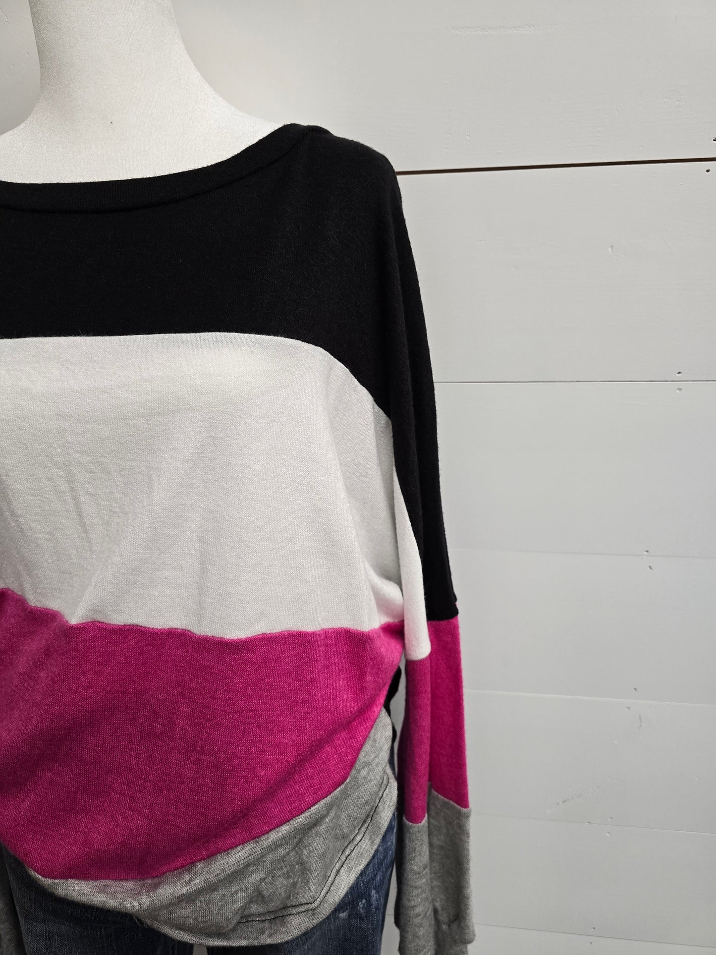 Pink Colorblock Long Sleeve Top