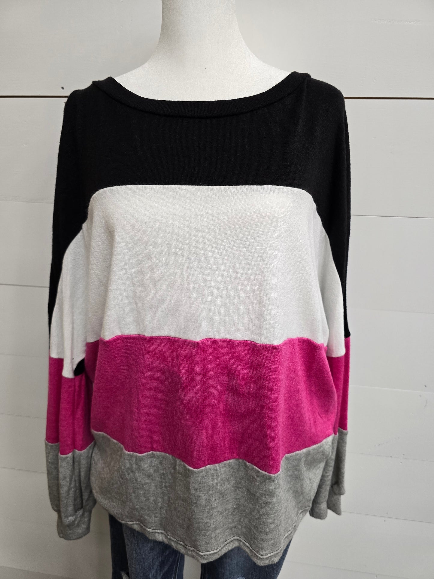 Pink Colorblock Long Sleeve Top