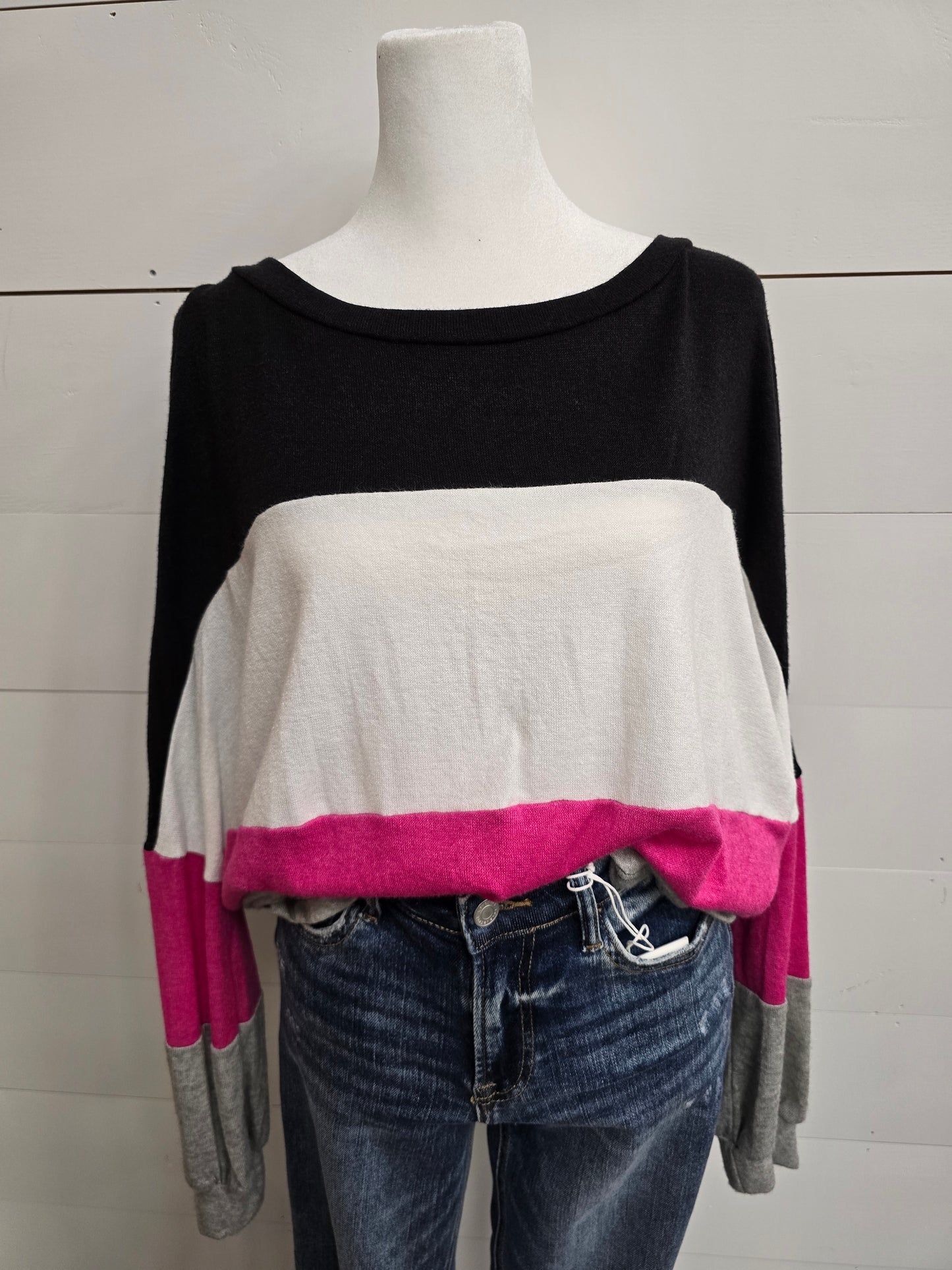 Pink Colorblock Long Sleeve Top