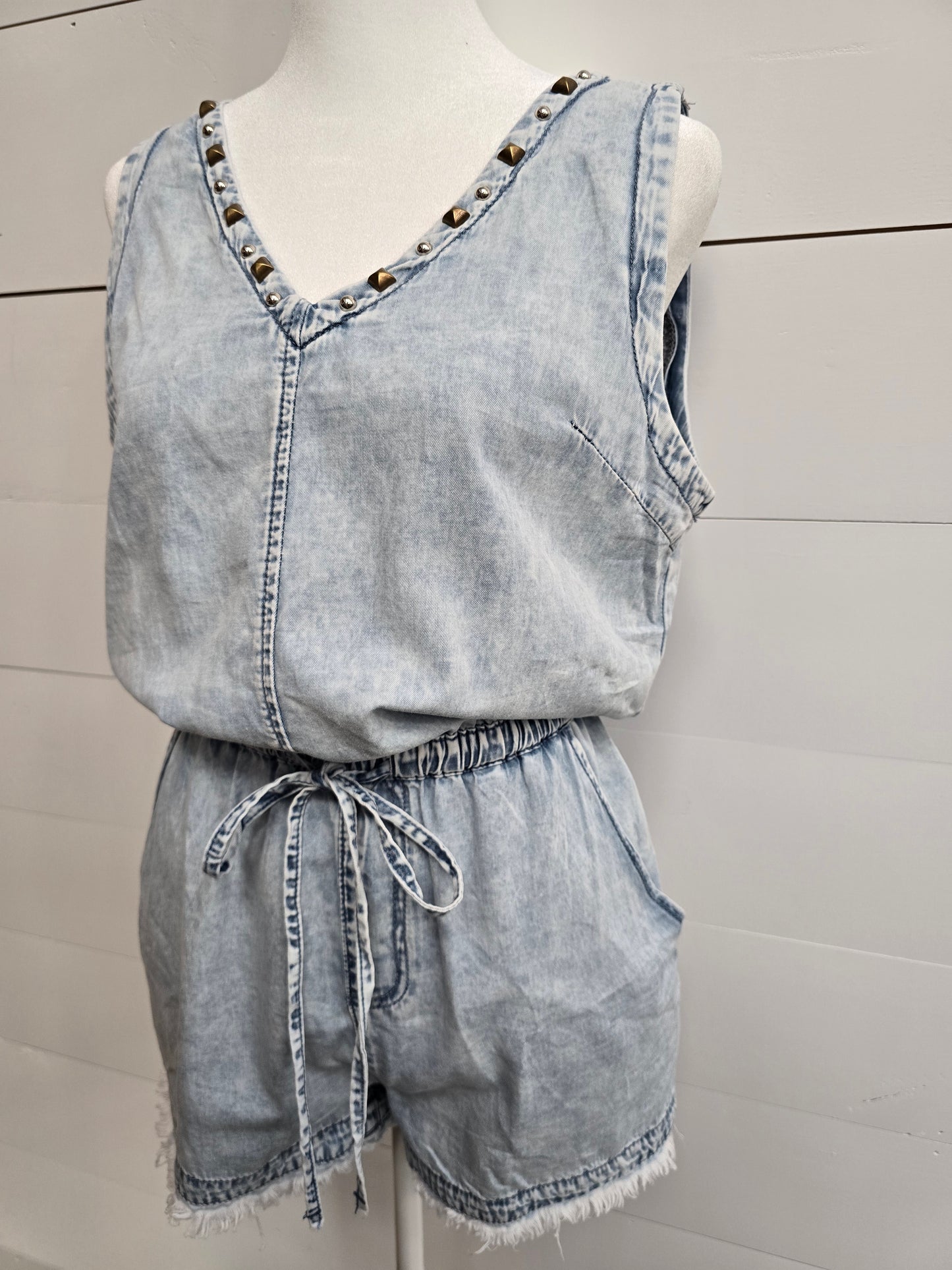 Denim Studded Romper