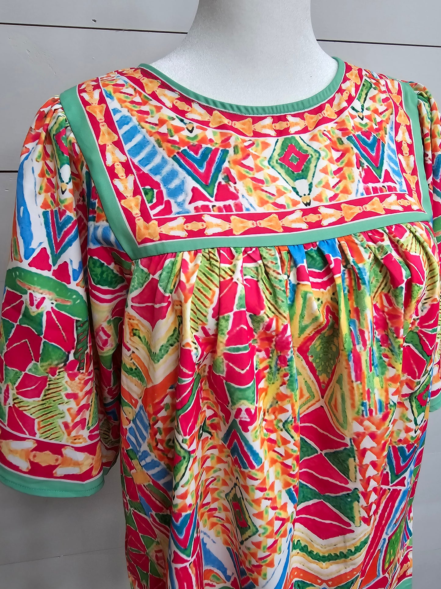 Geometric Print Babydoll Blouse