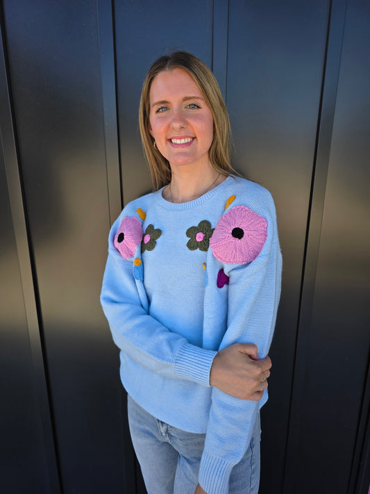 Light Blue Flower Sweater