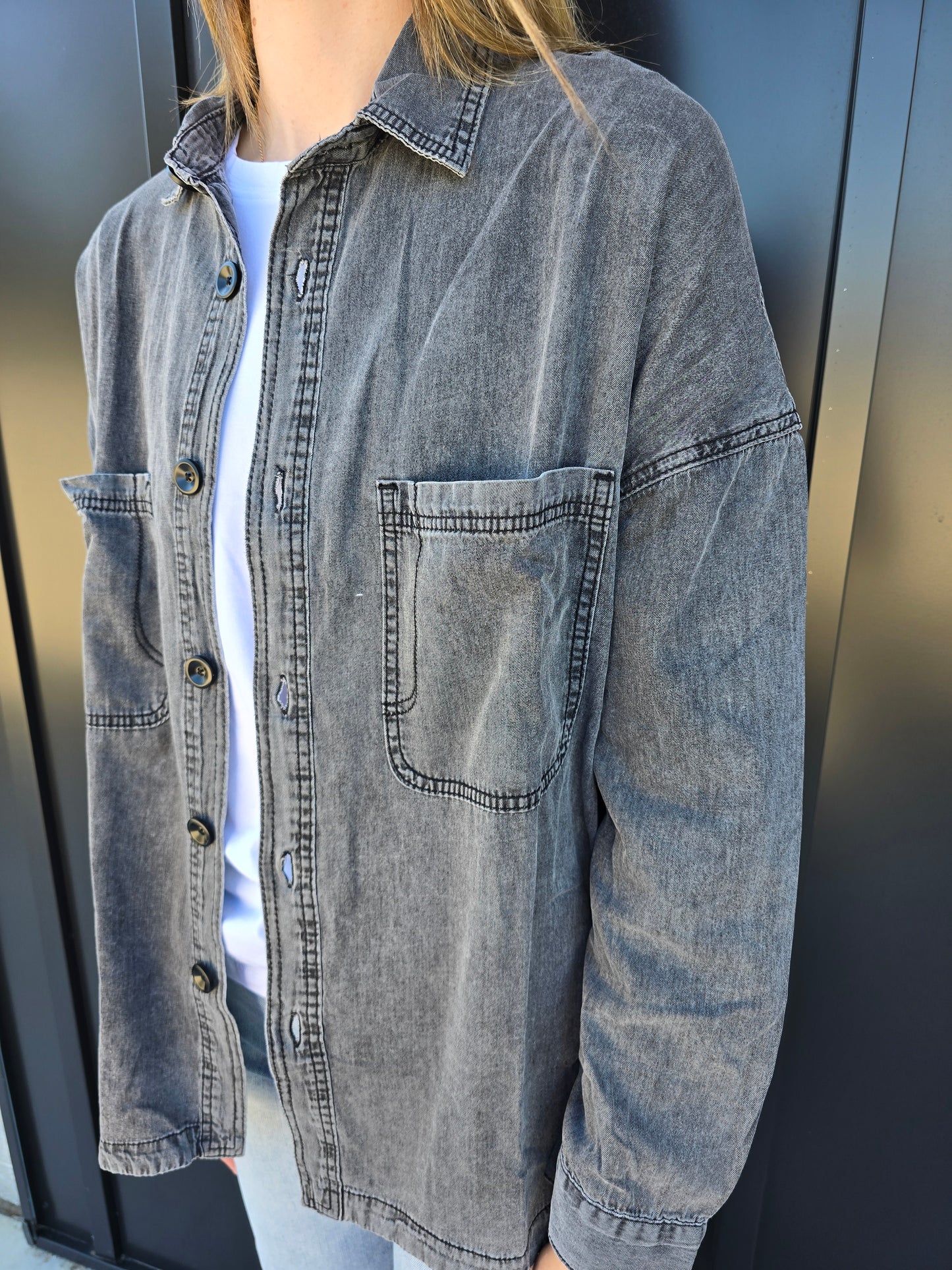 Grey Wash Shacket - sale