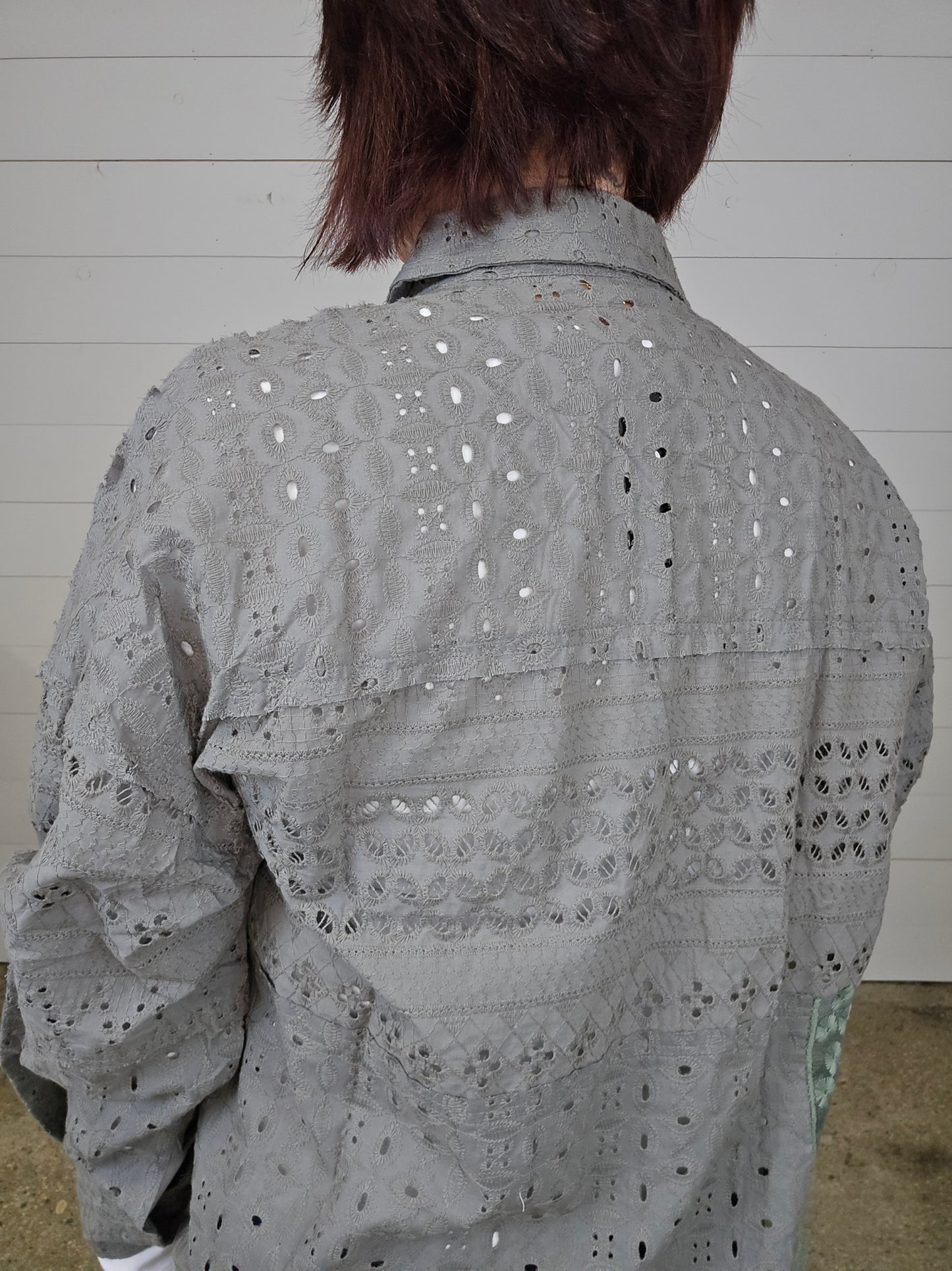 Eyelet Grey Long Sleeve Blouse