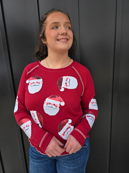 Red Sequin Santa Top