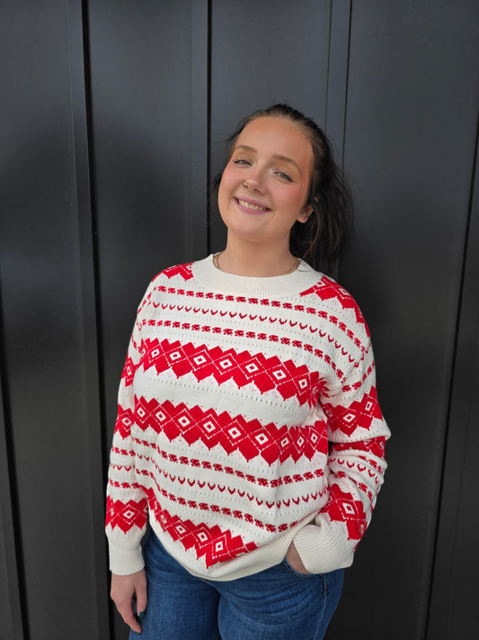 White/Red Loose Sweater