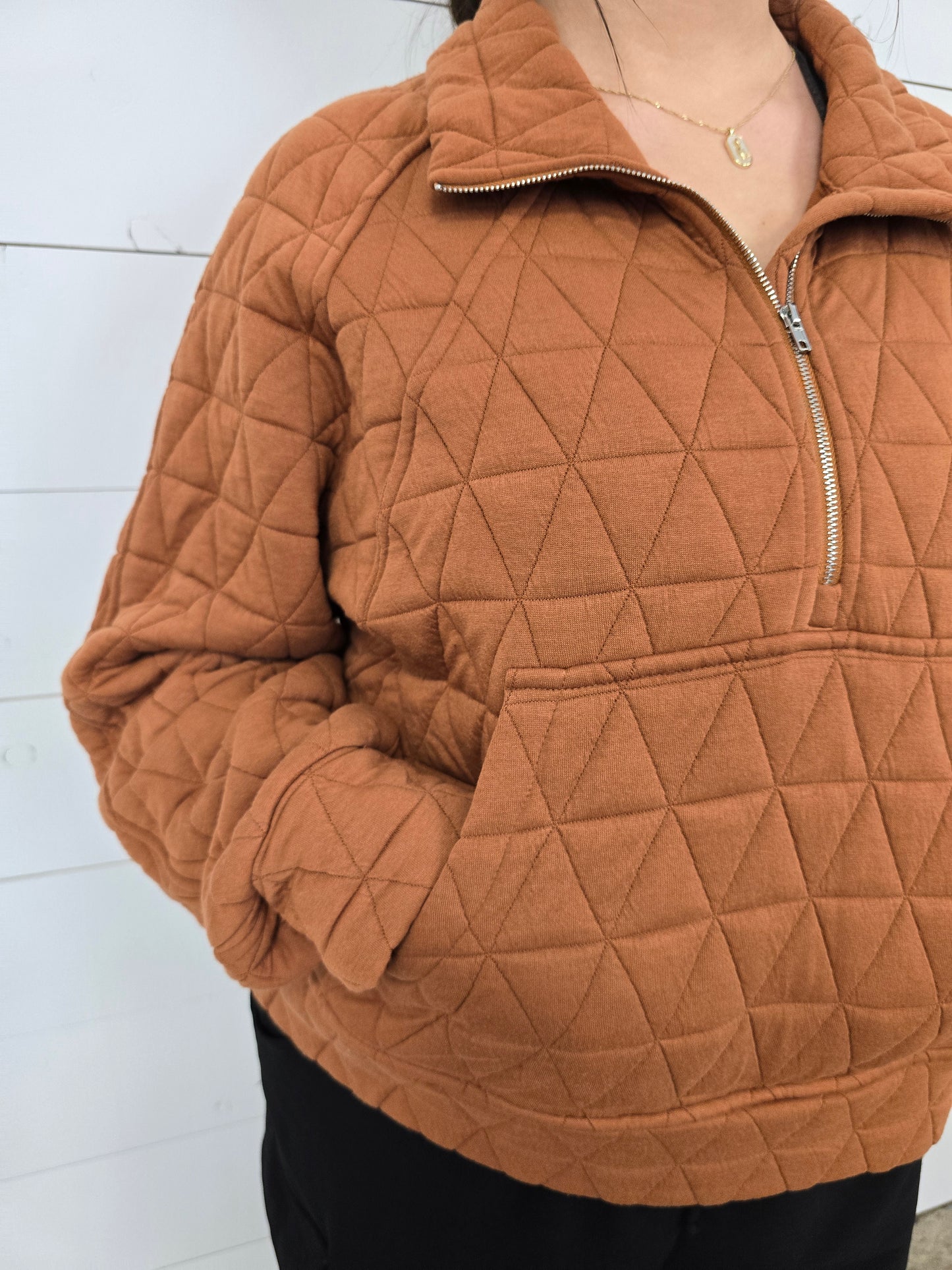 Rust Quilted Pullover