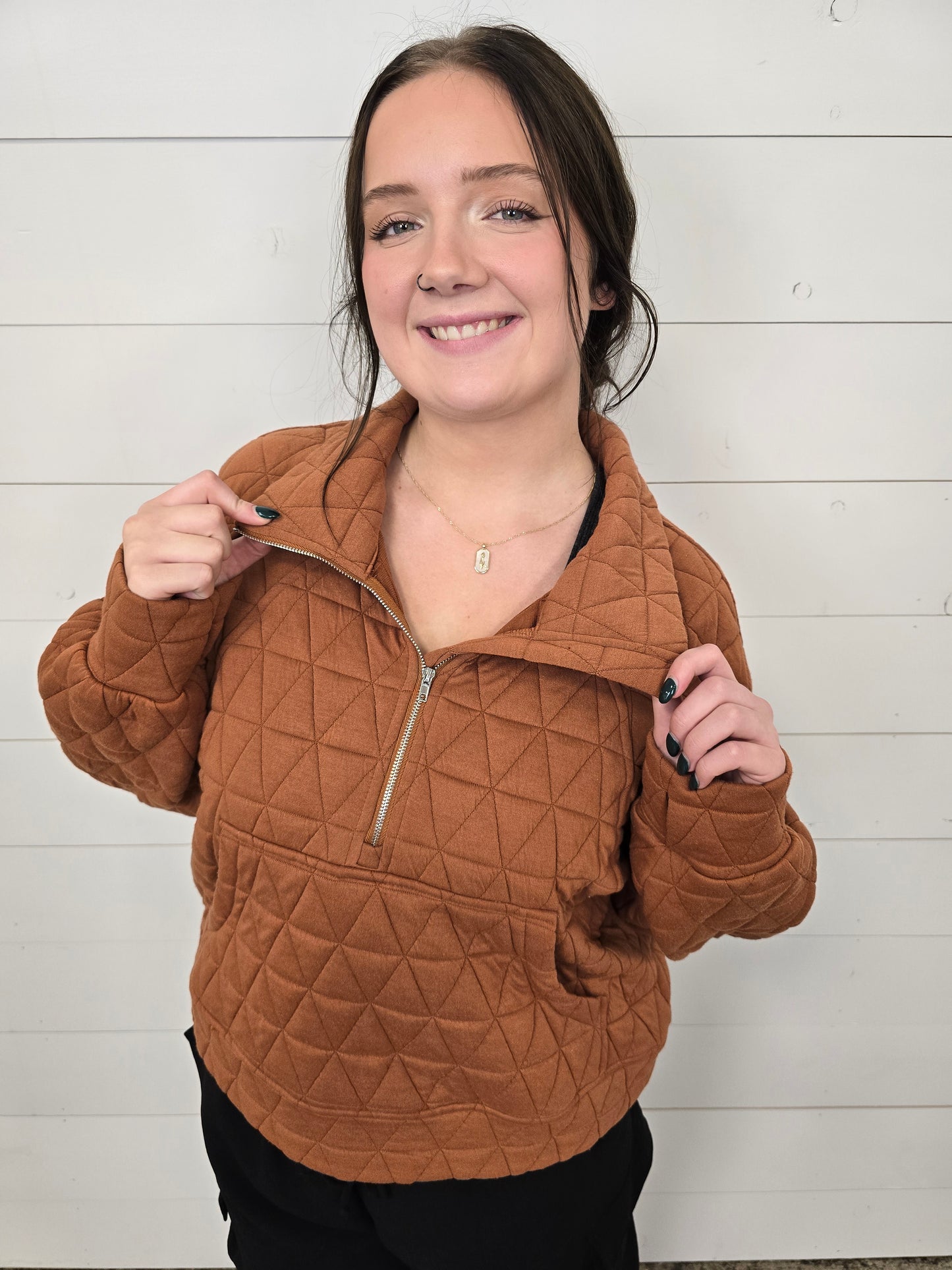 Rust Quilted Pullover