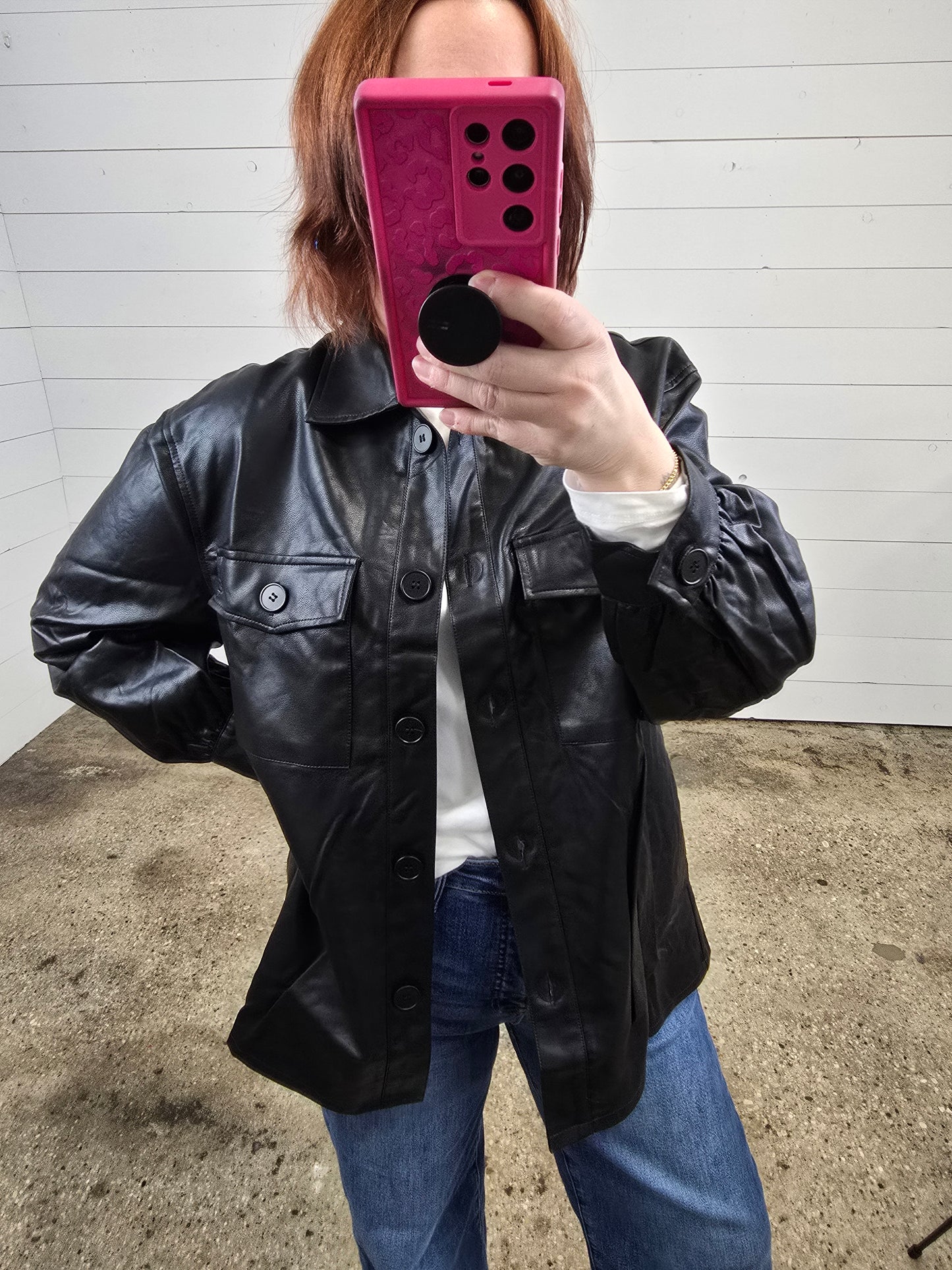 Faux Leather Shacket - sale