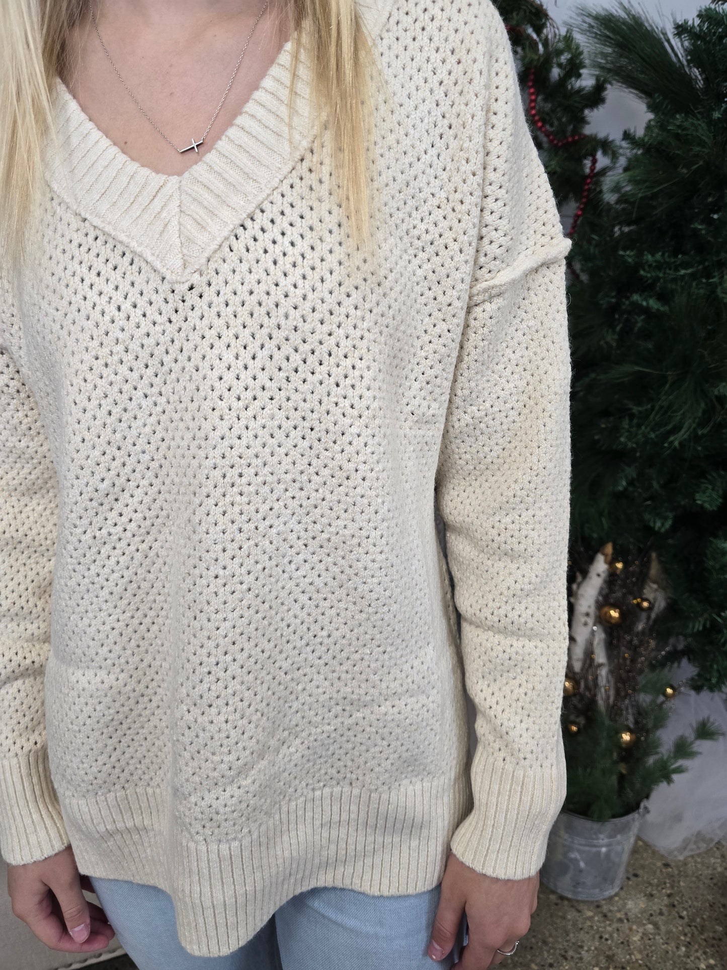 Beige Eyelet Sweater