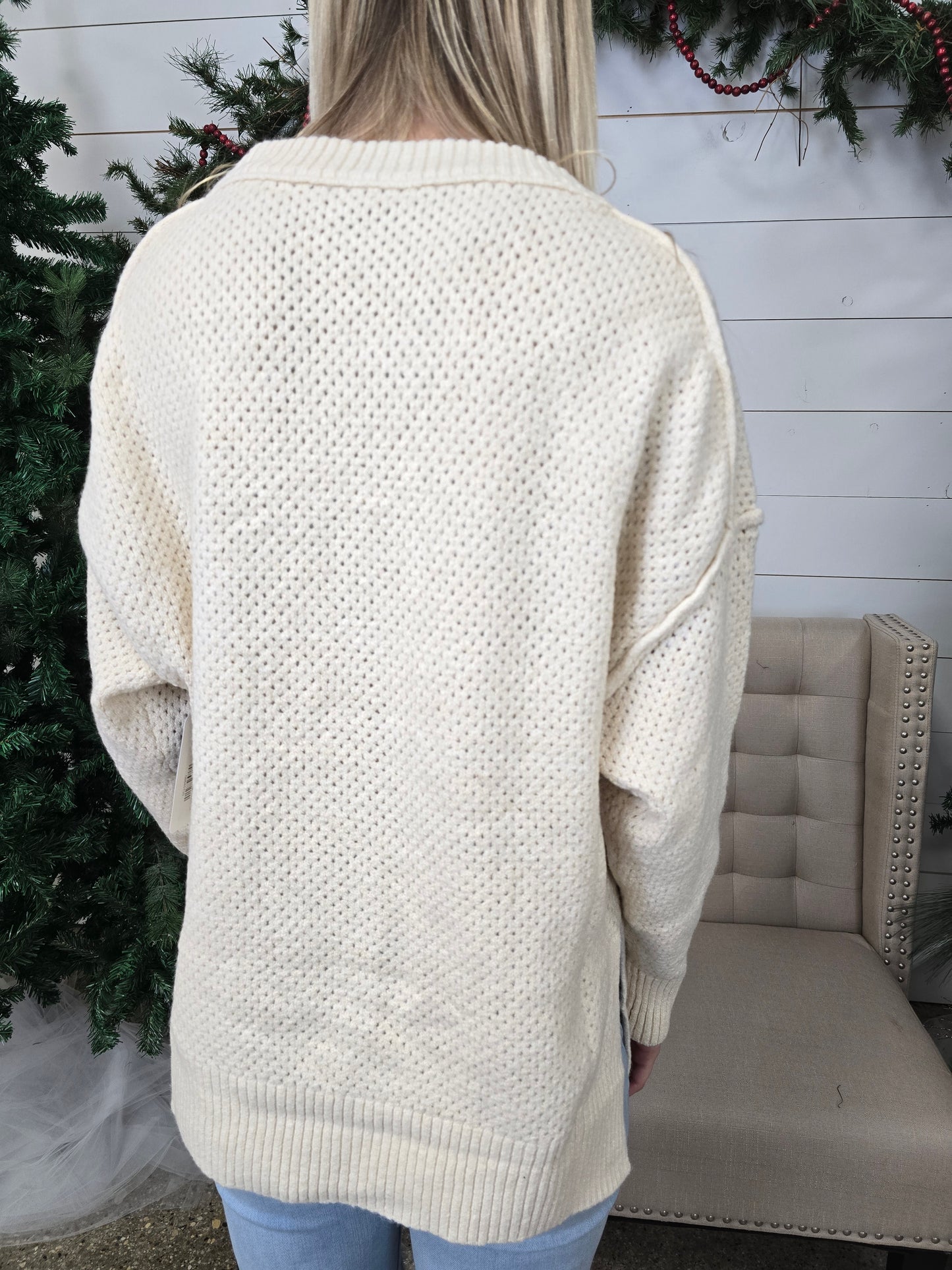 Beige Eyelet Sweater