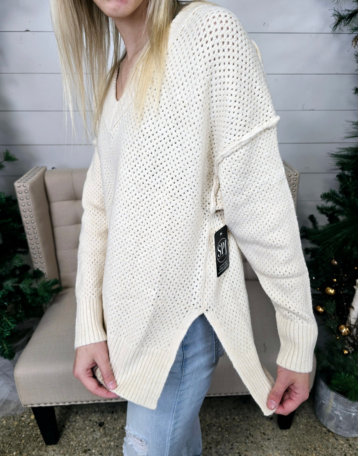 Beige Eyelet Sweater