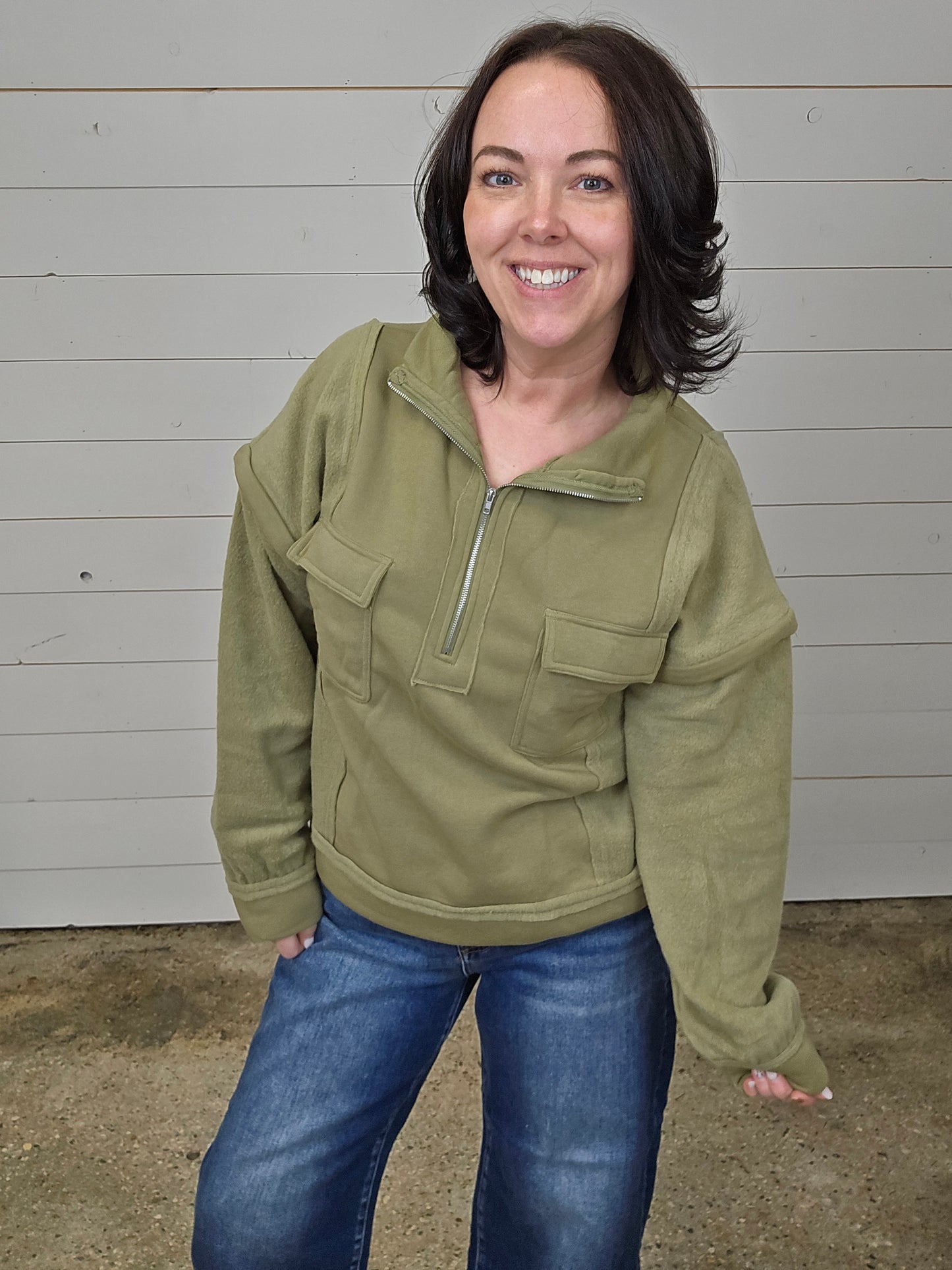 Olive Mock Neck Top