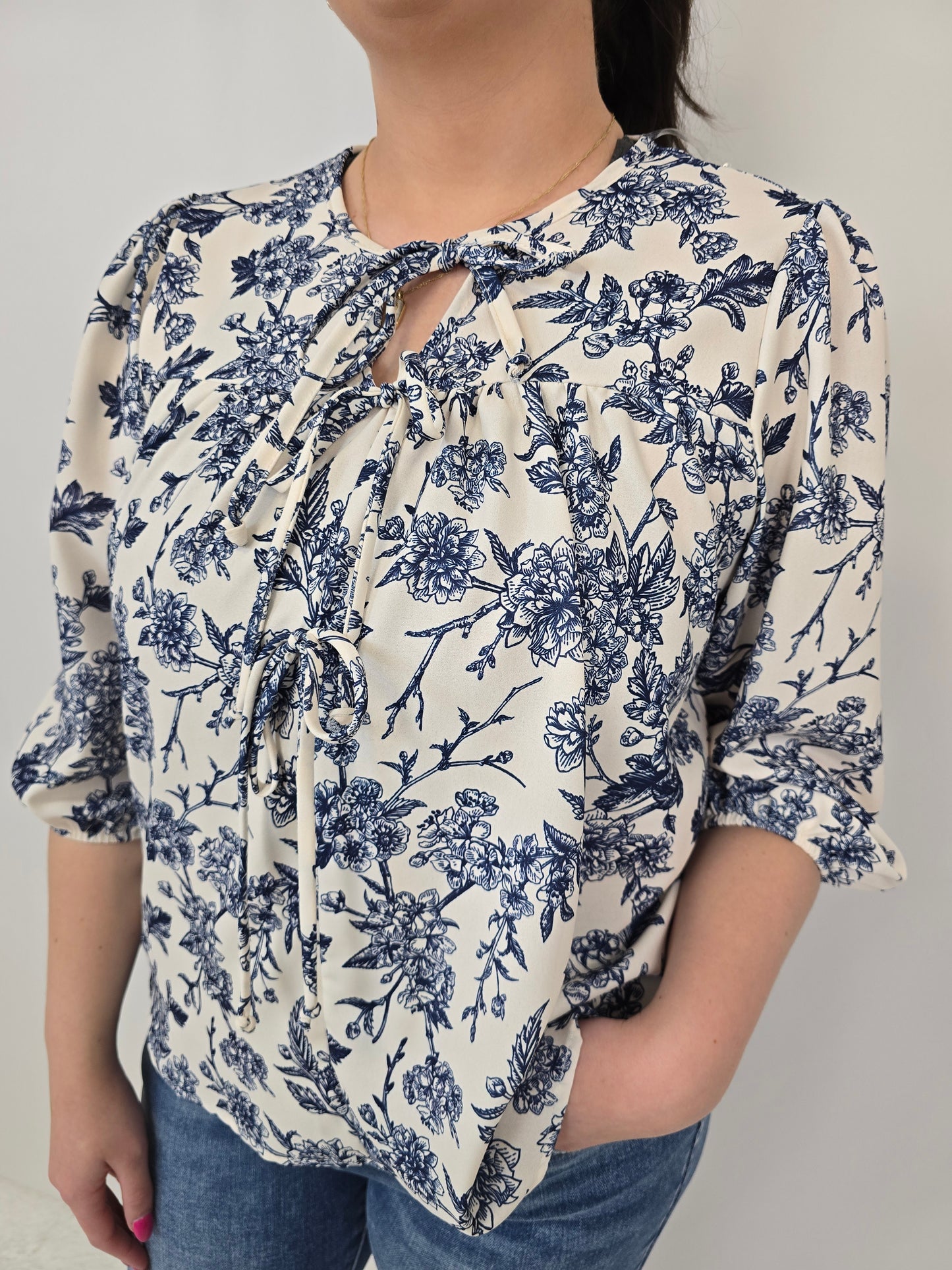 Blue/White Tie Blouse