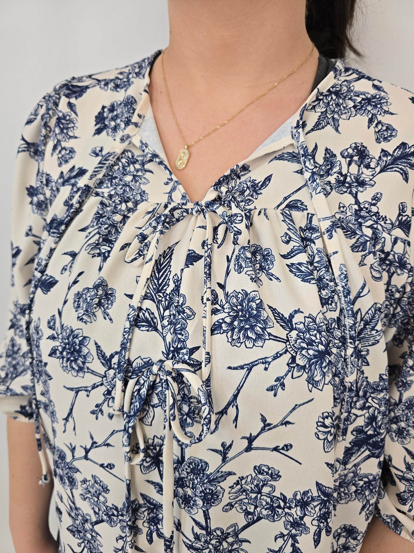 Blue/White Tie Blouse