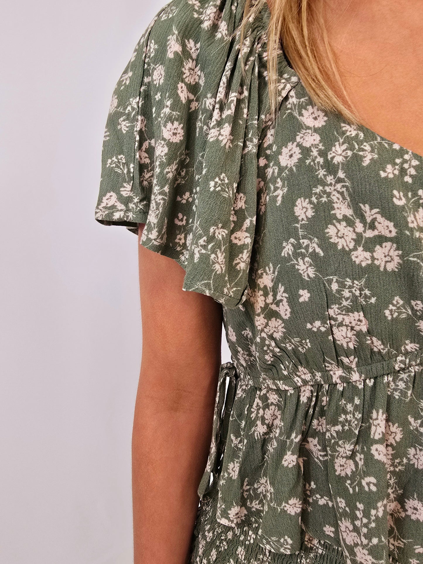 Green Ditsy Ruffle Blouse