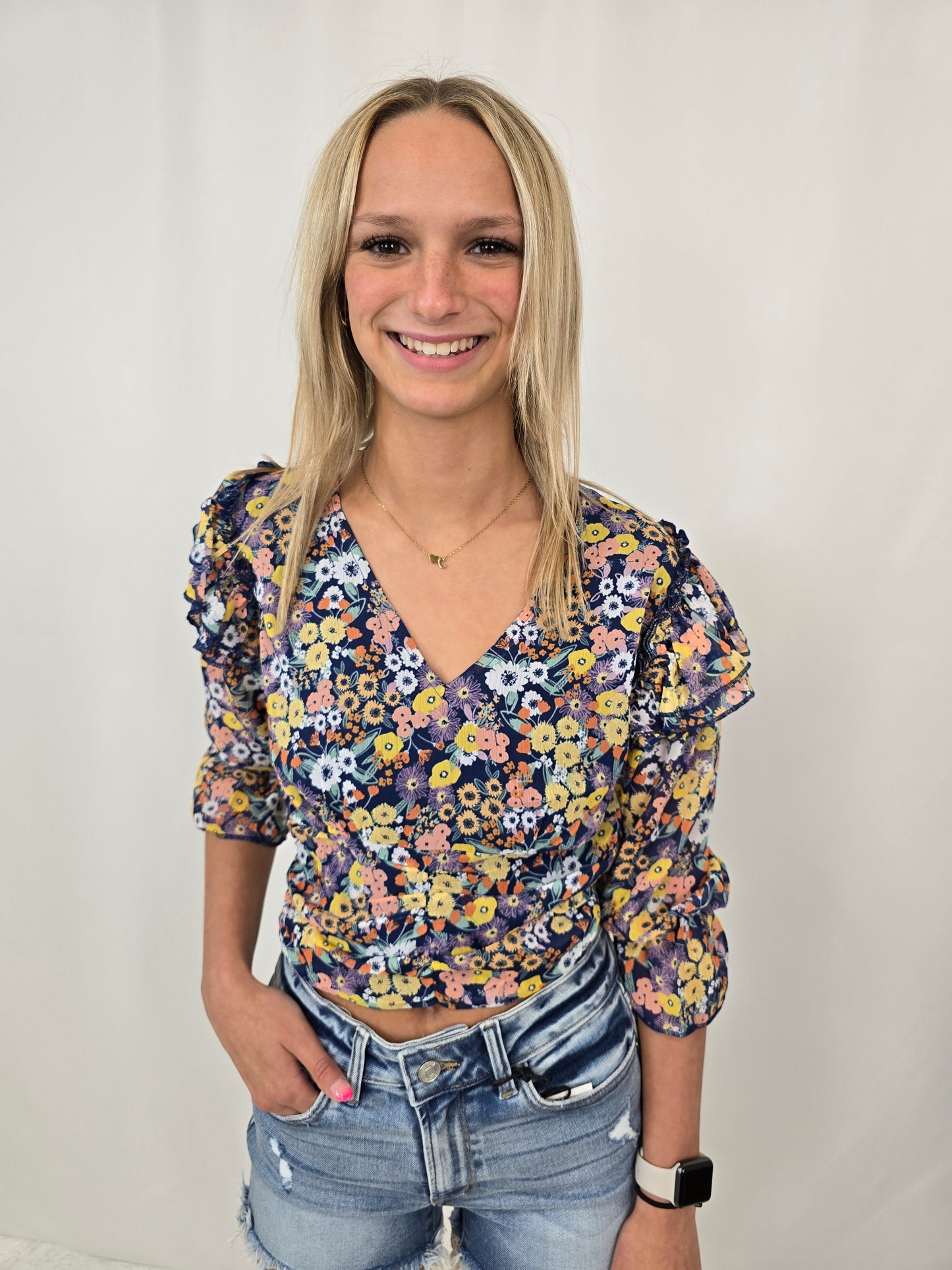 Navy Smocked Top