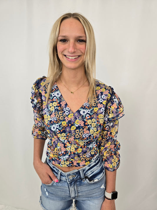 Navy Smocked Top